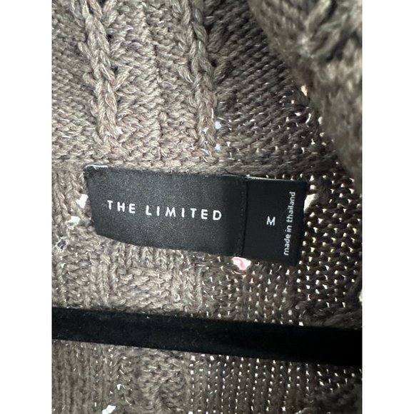 The Limited size M taupe brown cable knit shawl collar metallic thread cardigan - Picture 4 of 7